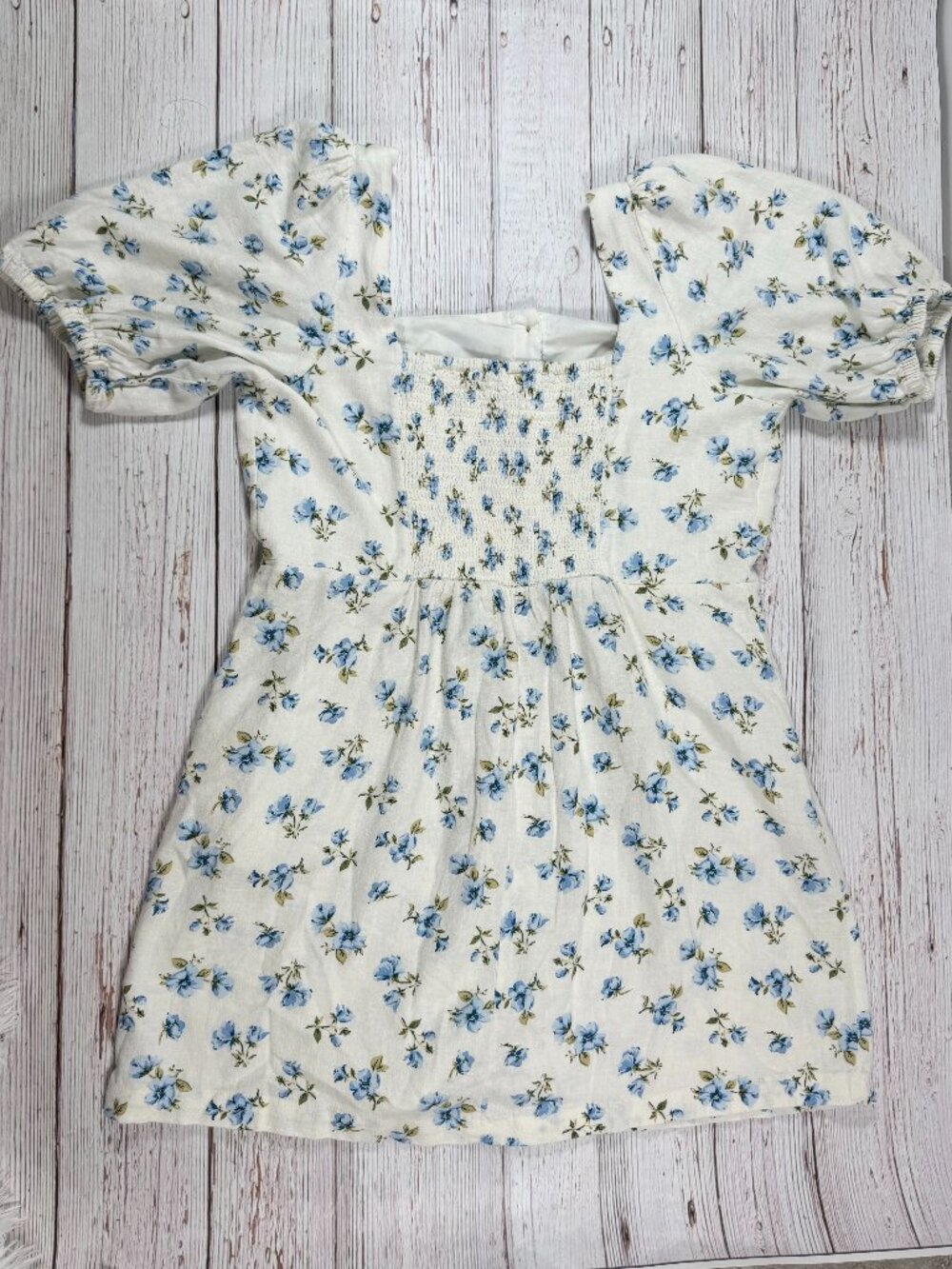 Blue Floral Puff Sleeve Smocked Mini Dress - Picture 4 of 5